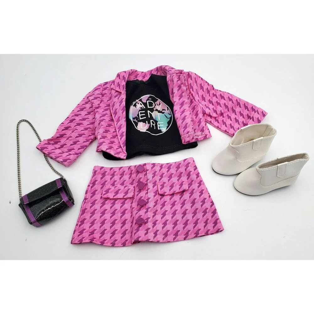 American Girl Doll Fun In The City Travel Outfit Pink Purple Black Purse Boots